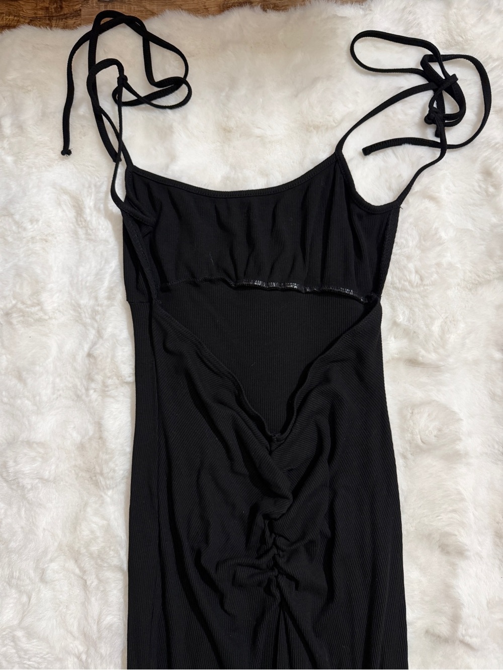 Black Ribbed Ruched Open Back Bodycon Maxi Dress Size S - Picture 4 of 4